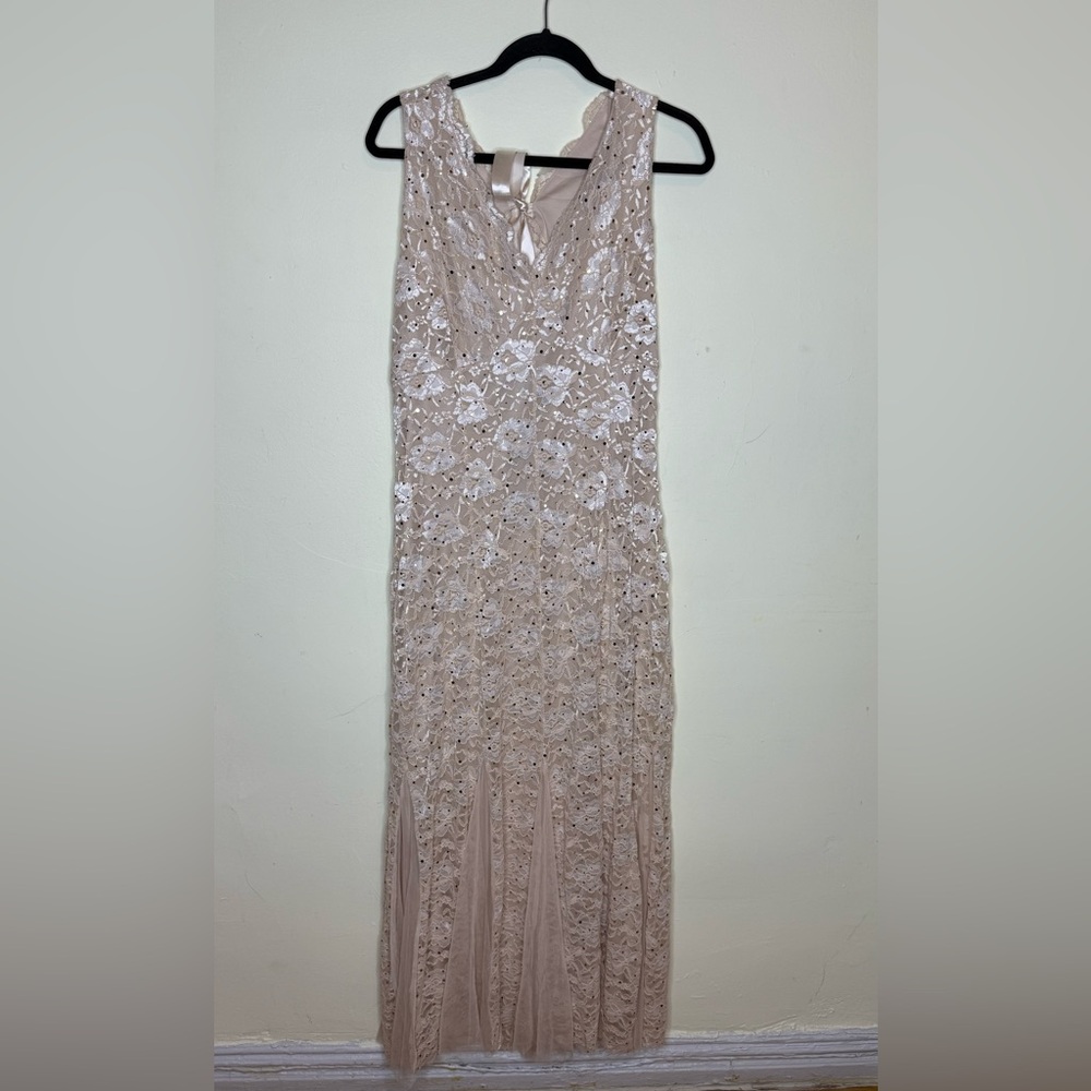 NWT | Lovely Grace Nude Stretch Lace Gown | XL | Sequin + Tulle Detail